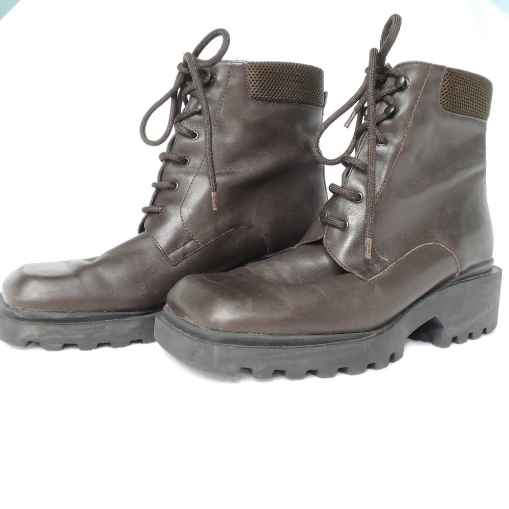 Nine West Moto/Combat Chunky Square Toe Brown Boot